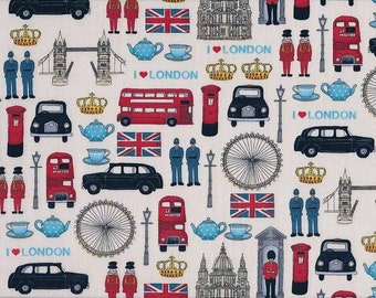 Fat Quarter London Icons UK England Britain Cotton Quilting Sewing Fabric