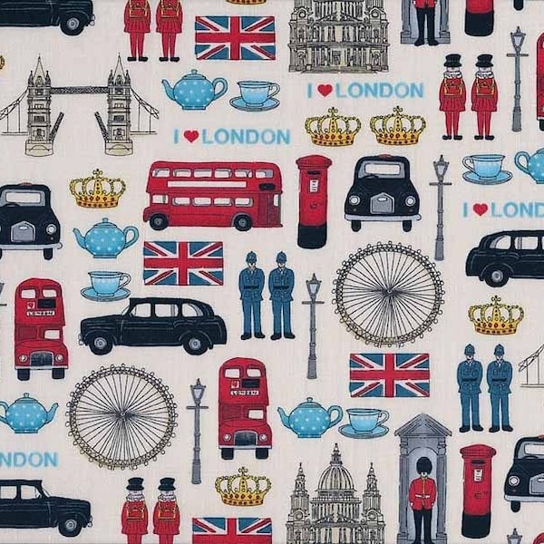 Fat Quarter London Icons UK England Britain Cotton Quilting Sewing Fabric