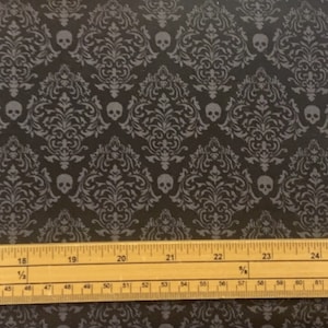 Fat Quarter Spooky Night Halloween Black Skull Damask 100% Cotton Quilting Fabric