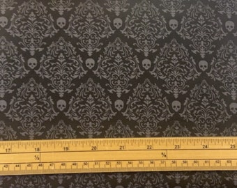 Fat Quarter Spooky Night Halloween Black Skull Damask 100% Cotton Quilting Fabric