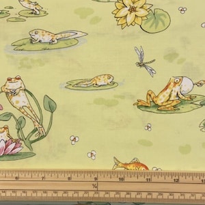 Fat Quarter Leap Frog Frog Scene On Green 100% Cotton Quilting Fabric