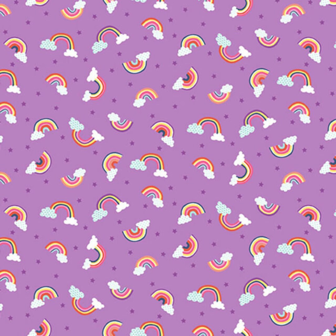 Fat Quarter Rainbow Daydream Rainbows On Purple 100 cotton Quilting fat-quarter-rainbow-daydream-rainbows-on-purple-100-cotton-quilting