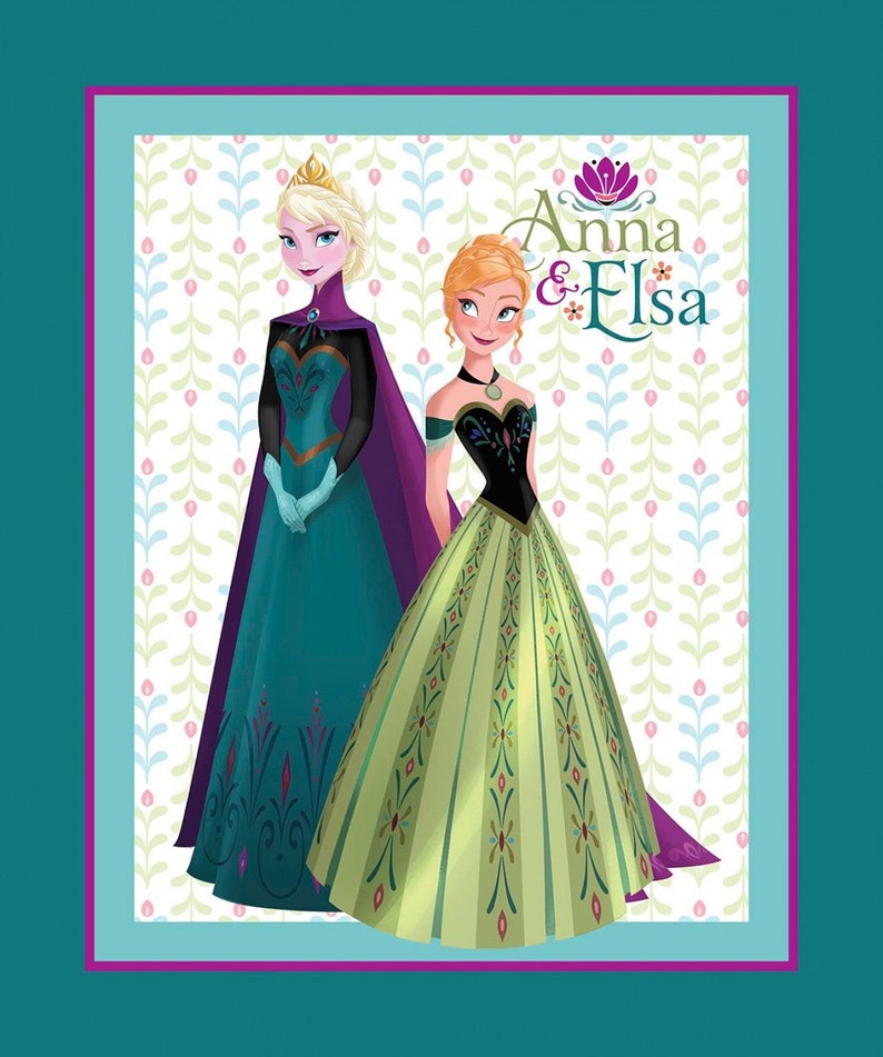 Anna and Elsa Disney Frozen Coronation 100% Cotton Quilting Fabric Panel 55427 image 1
