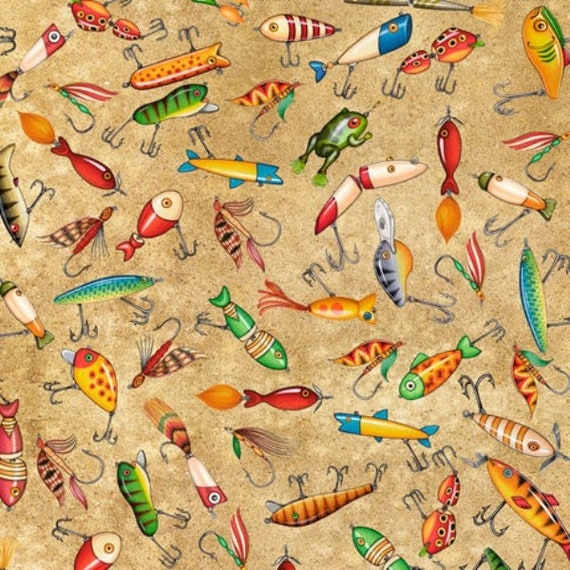 Fat Quarter Fishing Flies, Floats And Lures 100% Cotton Quilting Fabric