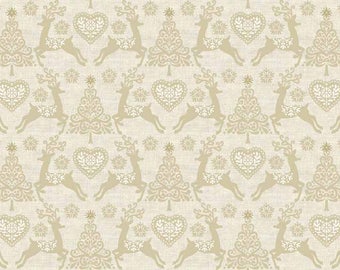 Fat Quarter Scandinavian Reindeer Set Tan Christmas 100% Cotton Quilting Fabric