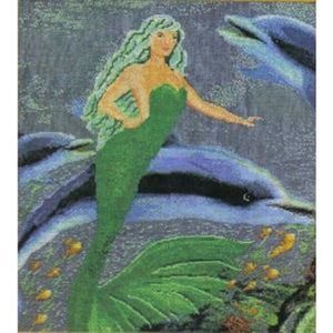 Mermaid Swimming With Dolphins Counted Cross Stitch Chart Pattern