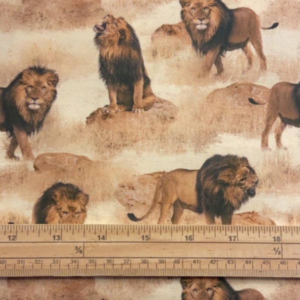 Fat Quarter African Safari Lion Print Allover 100% Cotton Quilting Fabric