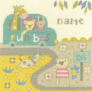 Baby Bus Stop Sampler  Cross Stitch Kit By DMC Using 14 Count Size 20cm Square