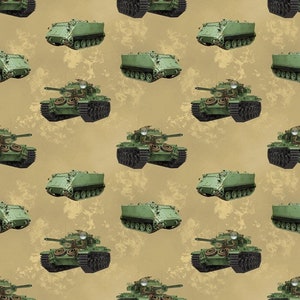 Fat Quarter Battle Zone Chieftain Tank And M113 APC Cotton Quilting Fabric