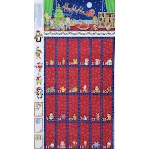 Reindeer and Tree Christmas Advent Calendar 100% Cotton Quilting Panel Fabric