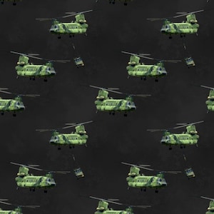 Fat Quarter Battle Zone Chinook And Iroquois Helicopters Cotton Quilting Fabric