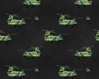 Fat Quarter Kampfzone Chinook und Irokesen Hubschrauber Baumwollstoff