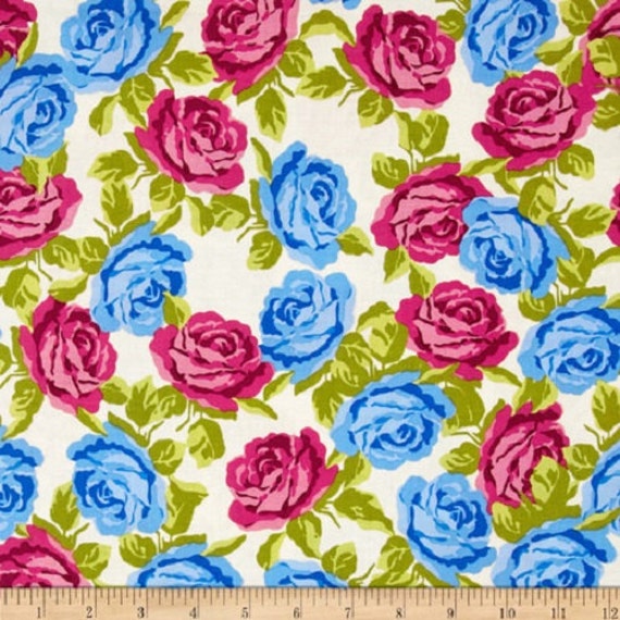 Fat Quarter Olivia Rosen Blau Rosa Blumen Floral Baumwolle Nähen