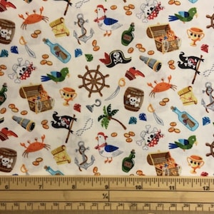 Fat Quarter Pirate Icons Allover Cream Cotton Quilting Fabric