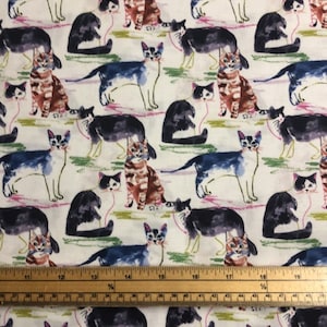 Fat Quarter Dear Stella Water Colour Cats 100% Cotton Quilting Fabric