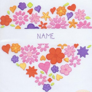 Love Heart Flowers Cross Stitch Kit Jane Prutton DMC BK1551 14 Count