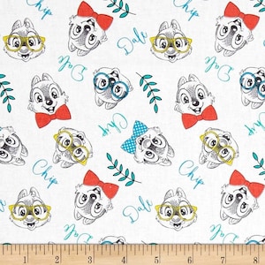Fat Quarter Disney Chip And Dale Sketch 100% Cotton Quilting Fabric