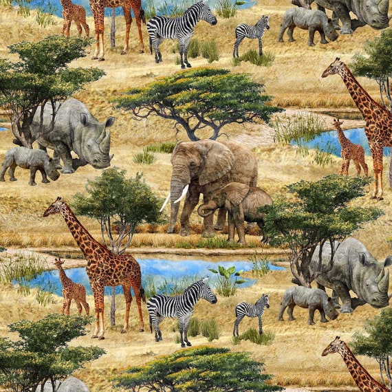 Around the World Giraffe Brown - Makower UK - PER QUARTER METRE Around the World Giraffe Brown - Makower UK - PER QUARTER METRE