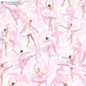 Fat Quarter Pearl Ballet Pink Ballerinas Allover 100% Cotton Quilting Fabric