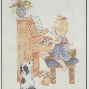Chloe Playing The Piano Counted Cross Stitch Kit Music Instrument Dog Teddy Girl