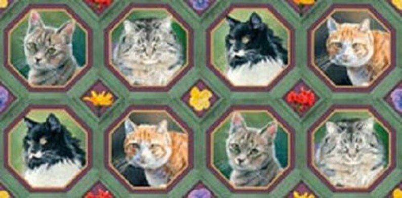 Fat Quarter Cat Nap Floral Feline Cotton Quilting Fabric Springs 35574