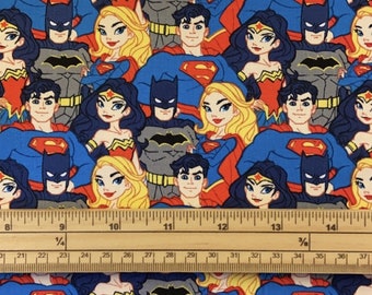 Fat Quarter Young Cartoon DC Superhero's Stacked 100% Cotton Quilting Fabric