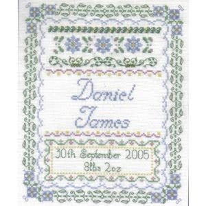 Birth Sampler For A Boy Counted Cross Stitch Kit by DMC Stitch Your Own Name