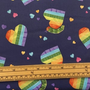 Fat Quarter Very Hungry Caterpillar Rainbow Hearts Navy 100% Cotton Quilting Fabric