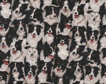 Fat Quarter Border Collie Dogs Cotton Quilting Fabric Makower 776