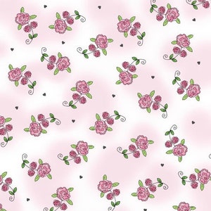 Fat Quarter Ta-Da Sketch Pink Roses On White 100% Cotton Quilting Fabric