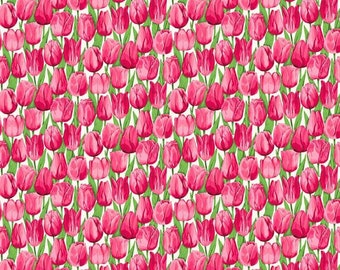 Fat Quarter Summer Garden Pink Tulips 100% Cotton Quilting Fabric