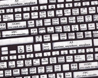 Fat Quarter Back Talk Keyboard 100% Cotton Quilting Fabric Txt Spk Emoticons Blk