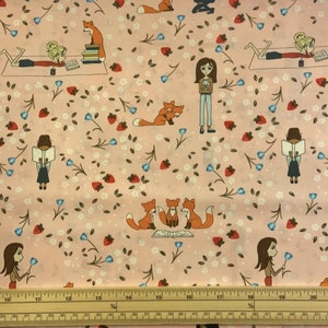 Fat Quarter Reading Stories Love foxes And Girls 100% Cotton Quilting Fabric