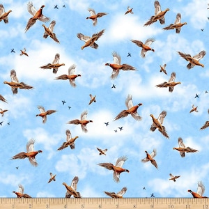 Fat Quarter Pheasant Fields Pheasants In Flight 100% Cotton Quilting Fabric-Blue
