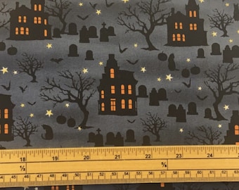 Fat Quarter Spooky Night Halloween Haunted House 100% Cotton Quilting Fabric