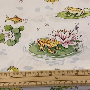 Fat Quarter Leap Frog Frog Scene On White 100% Cotton Quilting Fabric