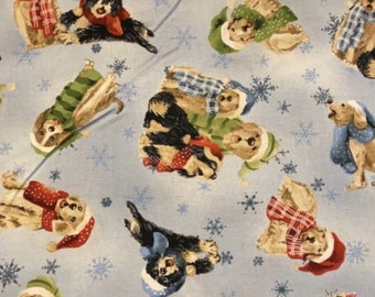 Fat Quarter Christmas Dog Choir On Blue 100% Cotton Quilting Fabric