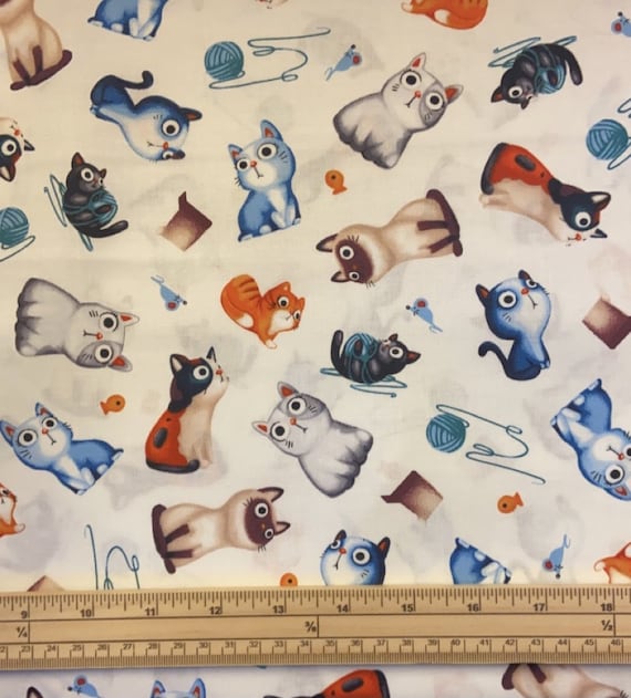 Fat Quarter Gardening Buddies Cats Cotton Quilting Fabric Fat Quarter Gardening Buddies Cats Cotton Quilting Fabric