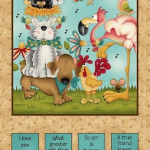 No Fowl Play Love Animal Friends Panel 100% Cotton Print Fabric