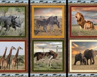 African Safari Animals Set Of 6 Cushion Panel 100% Cotton Print Fabric