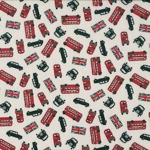 Fat Quarter London Bus and Taxi Toss England Cotton Quilting Sewing Fabric