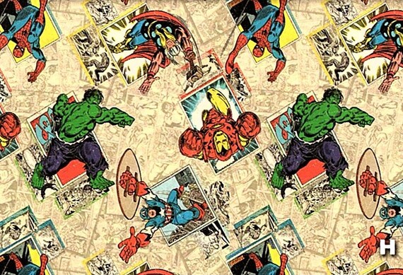 Fat Quarter Marvel Comic Superheros Retro Badge Sewing Cotton Quilting Fabric