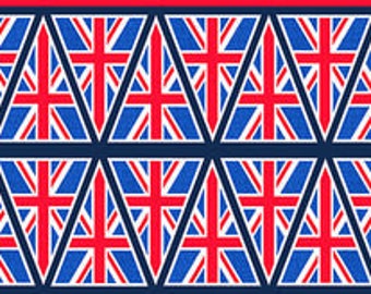 May include: A set of 20 blue, red and white triangular bunting flags with the Union Jack design.