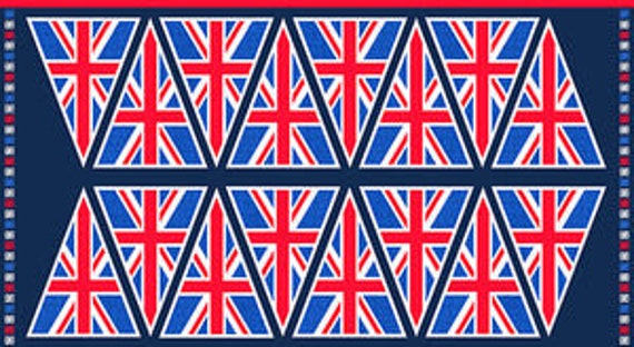 Union Jack Flaggen Wimpelkette 100% Baumwolle Quilting Panel Stoff