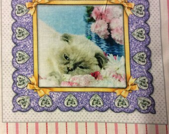 8 Kitty Glitter Kittens In Frames Panels 100% Cotton Print Fabric