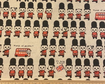 Fat Quarter London March Of Pandas Cotton Linen Fabric