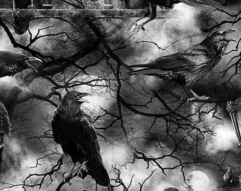 Fat Quarter Wicked Spooky Crows 100% Cotton Quilting Fabric - Timeless Treasures