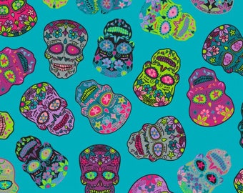 ファットクォーター Nutex ハロウィン シュガースカル柄 ティール 100% コットン キルティング生地