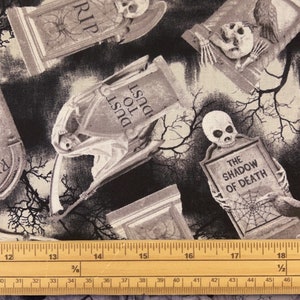 Fat Quarter Wicked Halloween Tomb Stone Graveyard 100% Cotton Quilting Fabric