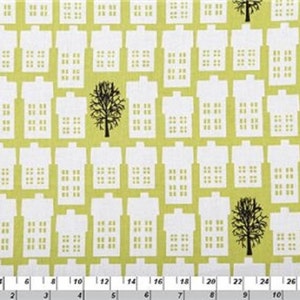 Fat Quarter Village and Trees Green Cotton Quilting Fabric Copenhagen Print